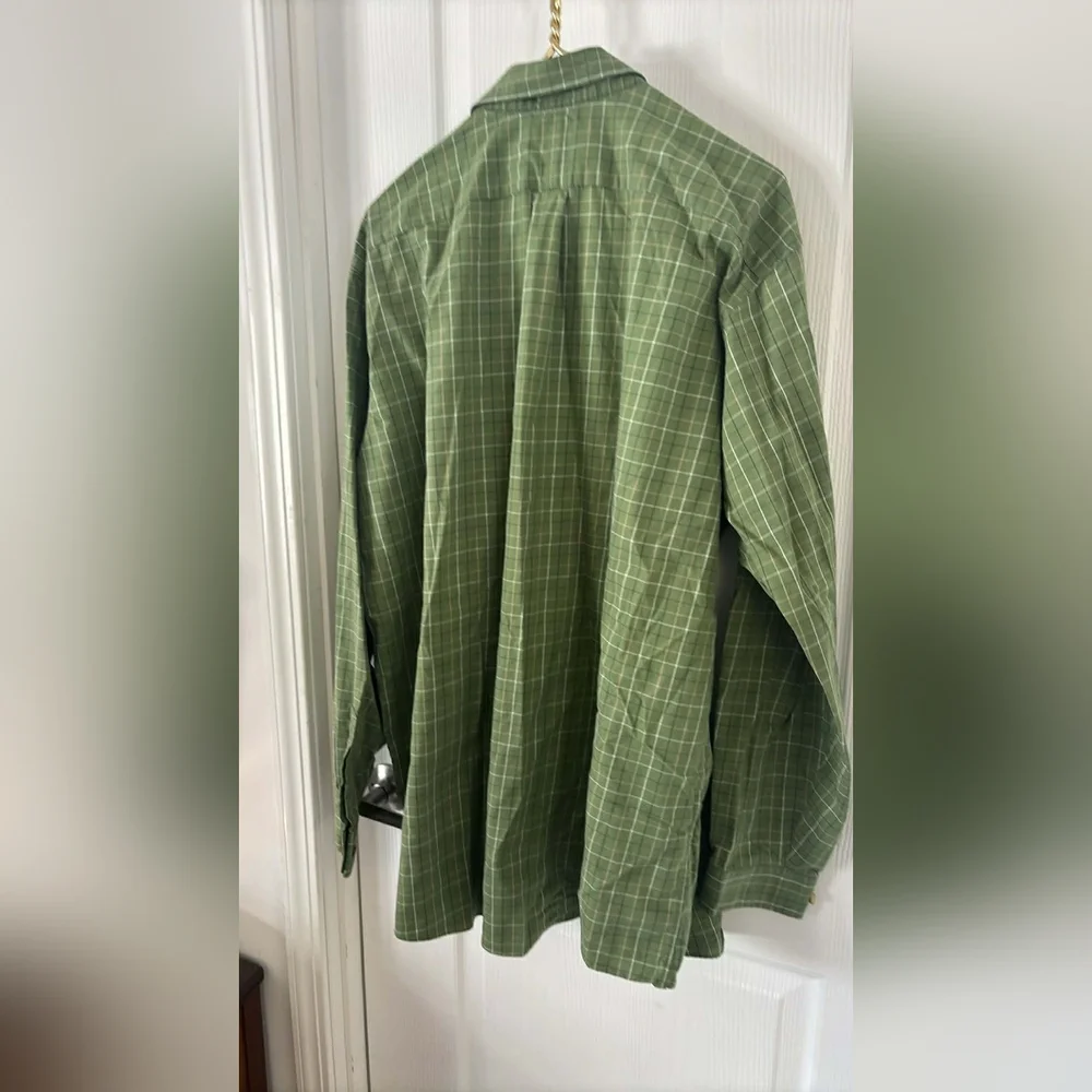 L.L. Bean Olive Green Zip-Up Fleece Jacket With Button Up Shirt Preppy Cabincore